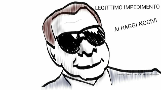 Legittimo impedimento Berlusconi causa uveite - vignetta - umorismo - satira
